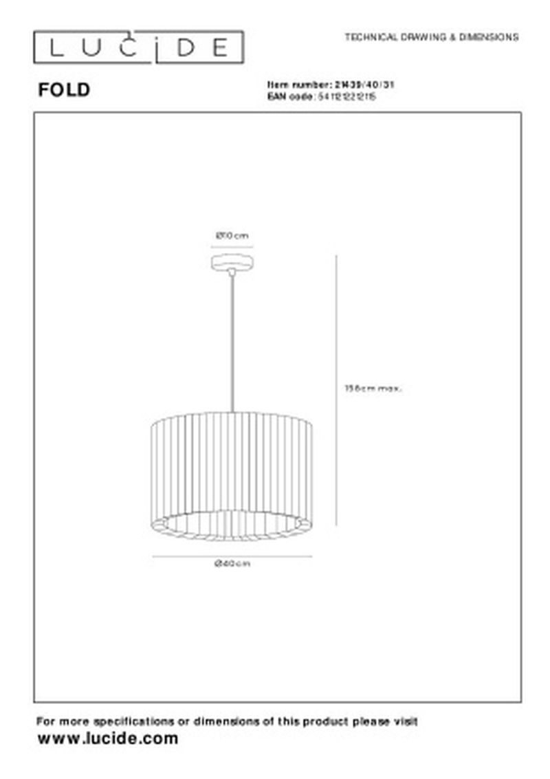 Lucide FOLD - Závesné svietidlo - Ø 40 cm - 1xE27 - Biele